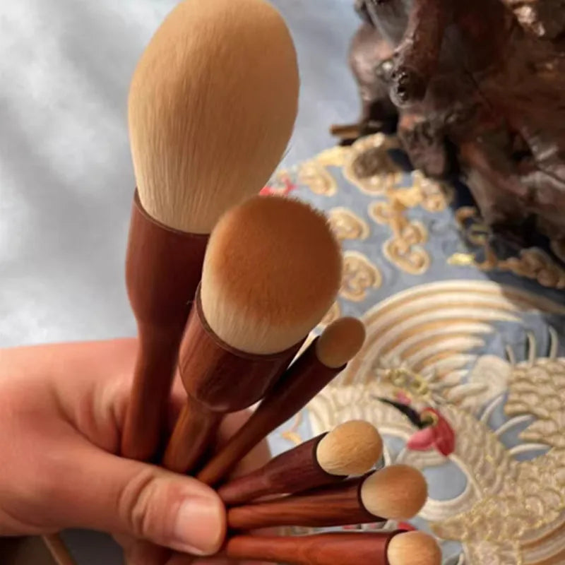 Cosmetic Makeup Brushes Set with Sandalwood Handle - Soft Synthetic Fibers for Foundation, Blending & Eyeshadow