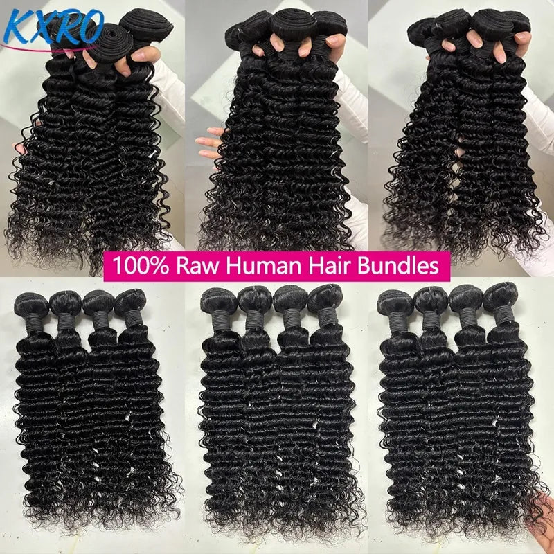 Deep Wave Human Hair Bundles 20 22 24 Inches Brazilian Raw Hair for Wig & Style
