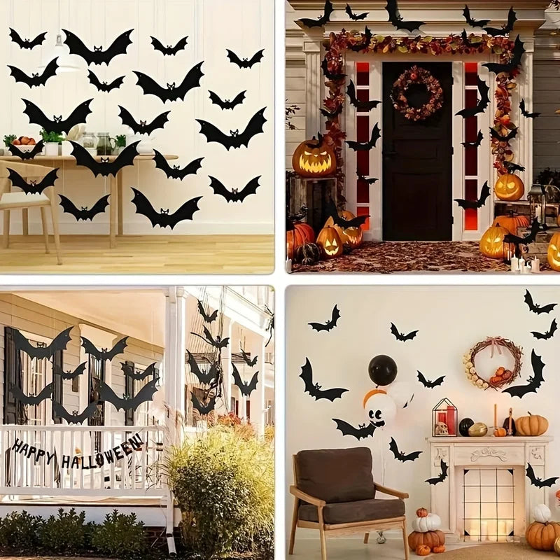12pcs Hanging Halloween Bats Outdoor Decor Large Flying Plastic Bats for Trees Porches Lawns