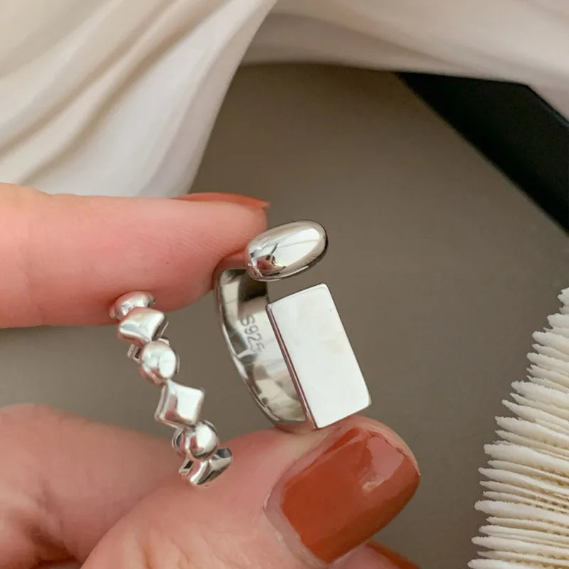 Sterling Silver Geometric Open Ring for Women Girls - Trendy Unique Jewelry