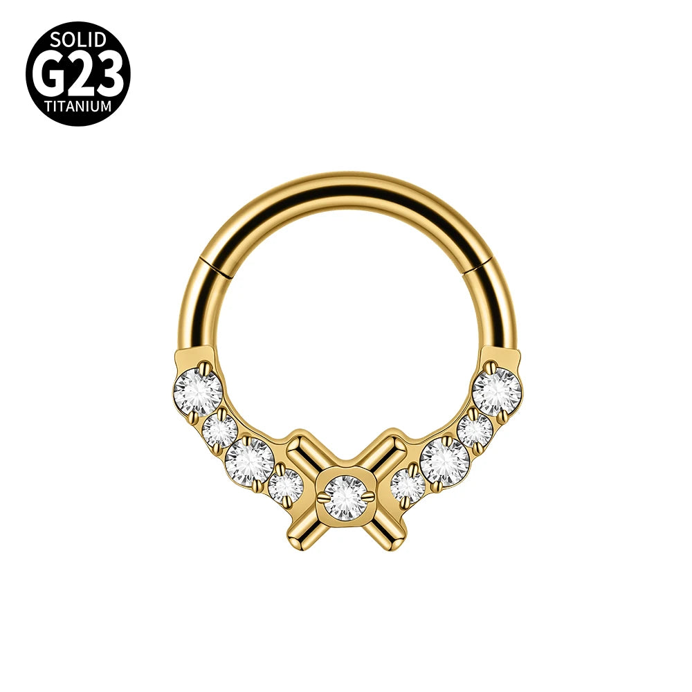 Titanium Split Ring with Multi-Shape CZ for Nose Cartilage Helix Piercing Jewelry