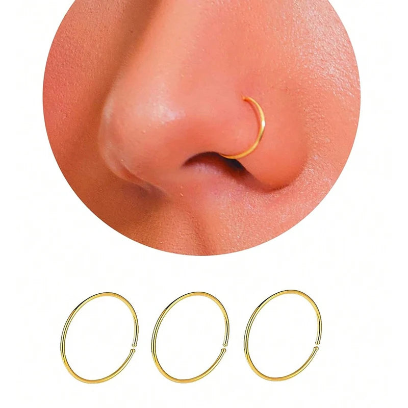 Mini Nose Rings Set - 14K Gold Plated Nose Hoop Jewelry for Women & Men