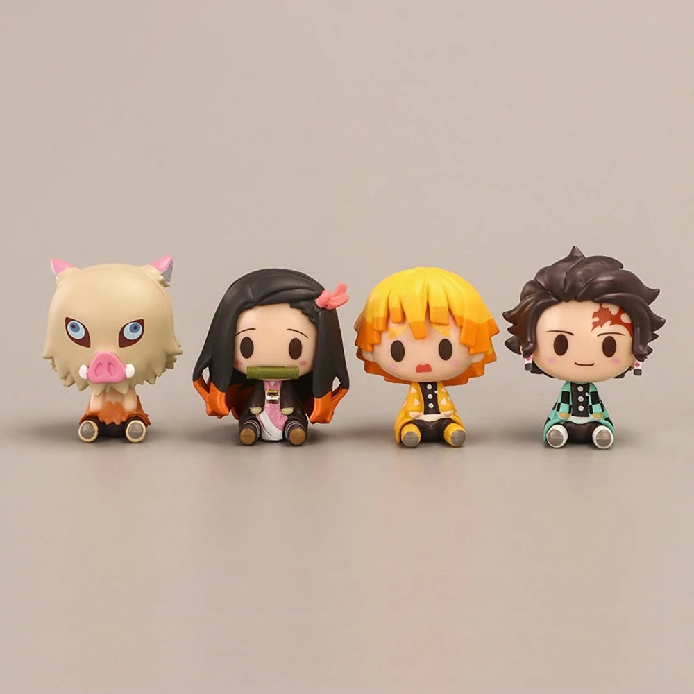 4PCS Anime Demon Slayer Mini Action Figures Nezuko Tanjirou Zenitsu Inosuke PVC Collectibles
