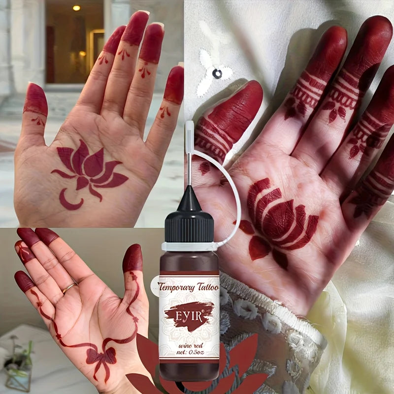 Henna Tattoo Kit with Mandala Stencils and Burgundy Temporary Body Art - 5 Reusable Designs