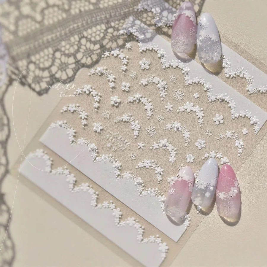 Self-Adhesive Nail Stickers with Pearl Lace Bow & Heart Designs for Manicure