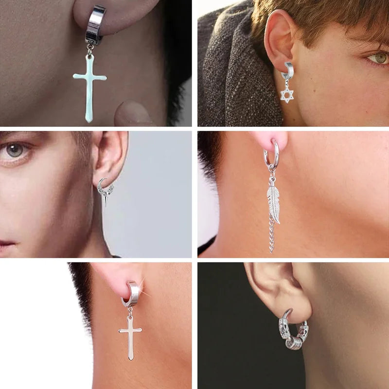 Fashion Cross Pendant Ear Clip Non Piercing Fake Earrings for Men Women Jewelry