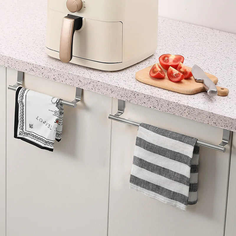 Stainless Steel Over Door Towel Rack Holder Bathroom & Kitchen Organizer
