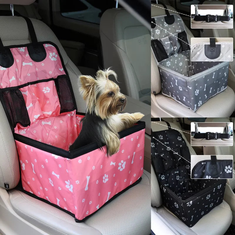 Dog Car Seat Cover with Storage Pockets Portable Travel Mat Non-Slip Safety Bag