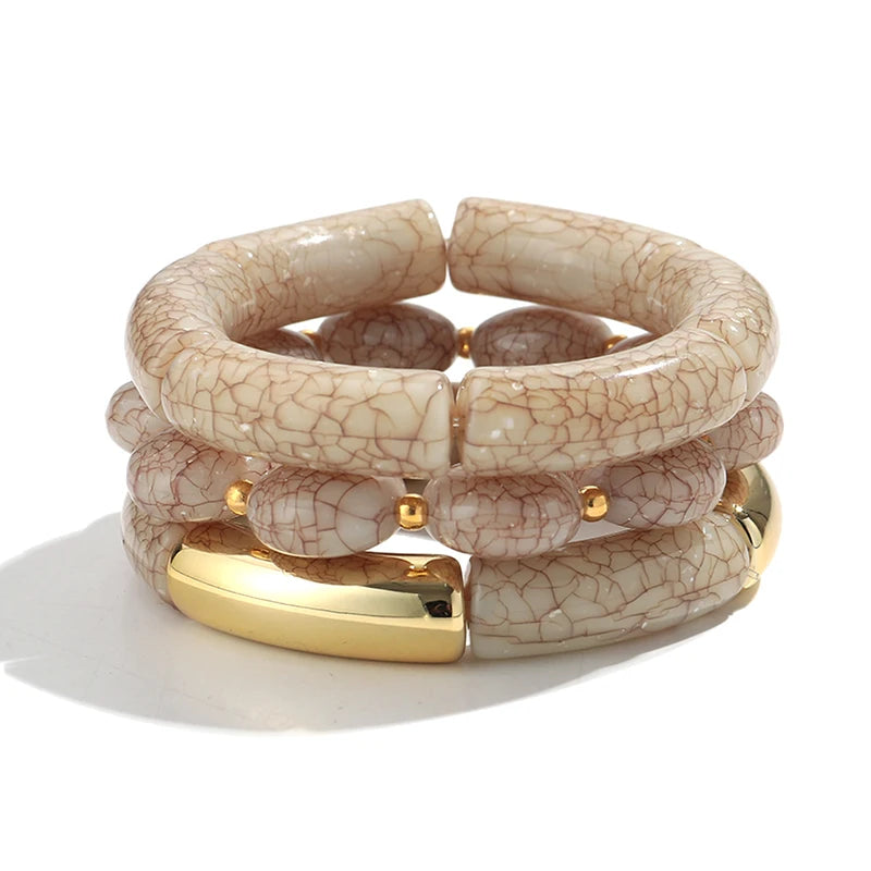 Acrylic Crack Texture Beaded Elastic Bracelets for Women & Men Statement Wrist Jewelry Gift