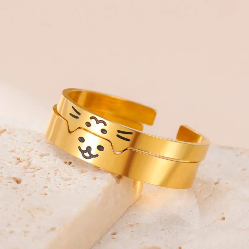 Adjustable Stainless Steel Pet Couple Ring for Cats and Dogs Playful Gift