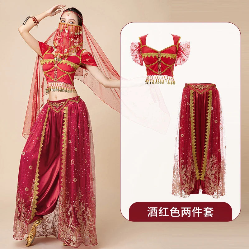 Halloween Arabian Princess Jasmine Costume Belly Dance Indian Bollywood Performance Set