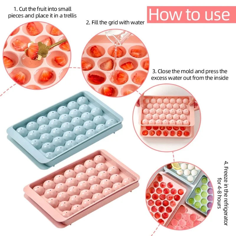Ice Ball Mold for Whiskey and Cocktails - 33 Sphere Silicone Ice Cubes, Reusable & Food-Grade