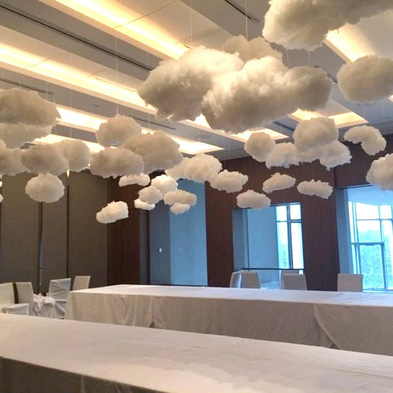 Artificial Cotton Cloud Ceiling Decor Set for Living Room & Events - White 3D Props