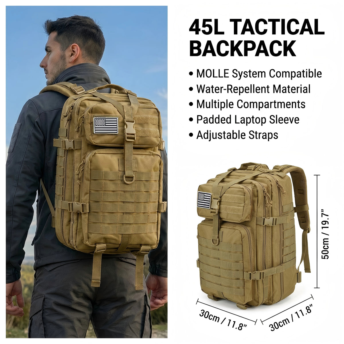 Men & Women 45L Tactical Hiking Backpack Large Capacity Water-Resistant Camping & Trekking Rucksack