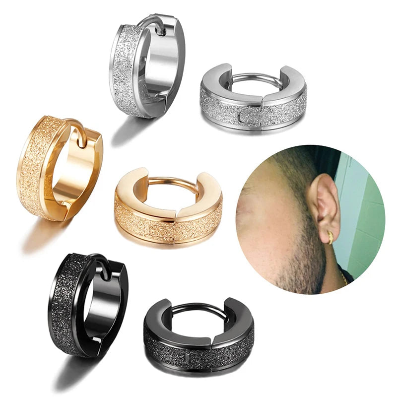 2-Pair Wide Frosted Stainless Steel Hoop Earrings for Women Men - Circle Jewelry Statement