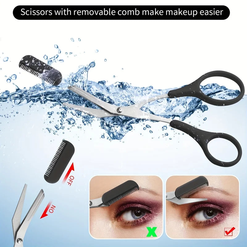 Eyebrow Grooming Kit Set for Women and Men - Stainless Steel Includes Comb & Trimmer