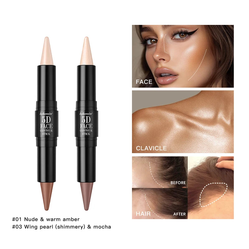 Dual Head Contour Highlighter Stick for Face Sculpting Waterproof Long-Lasting Makeup