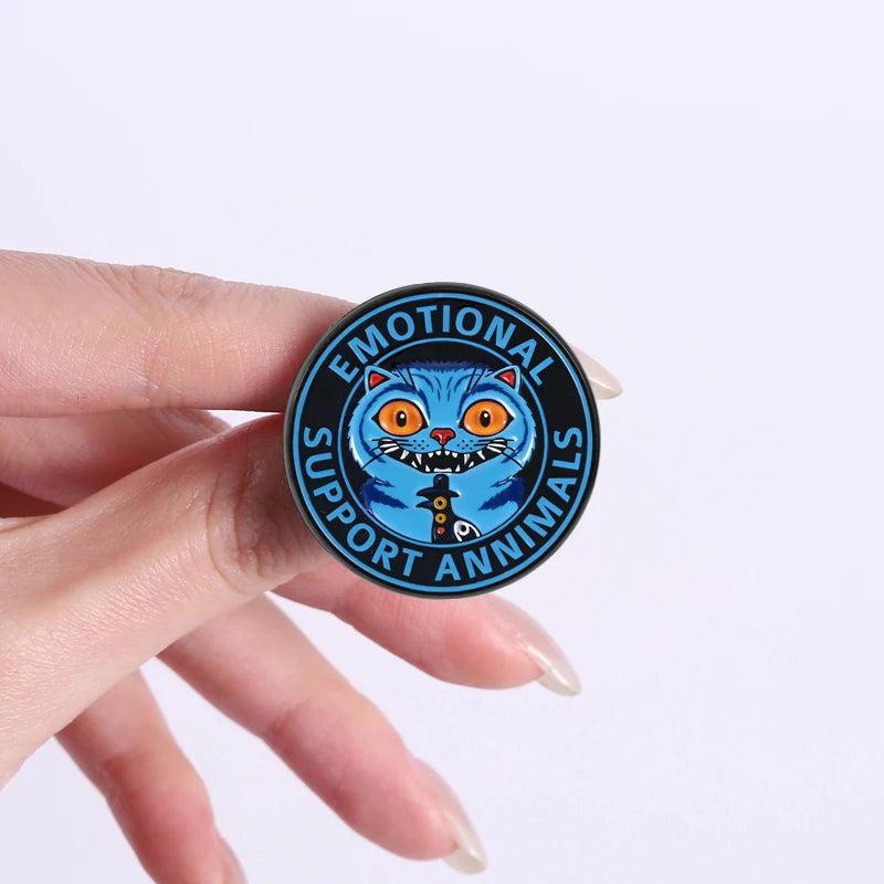 Emotional Support Animal Enamel Pins Cartoon Anime Brooches Blue Tiger Raven Jewelry Gift
