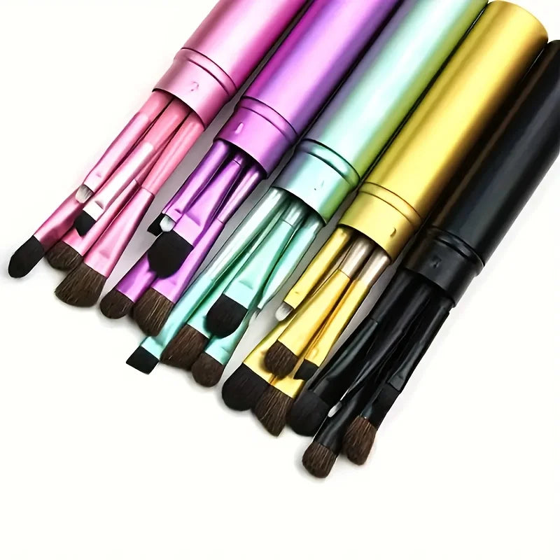 5-Piece Makeup Brush Set with Eye Shadow and Concealer Brushes - Portable Travel Kit