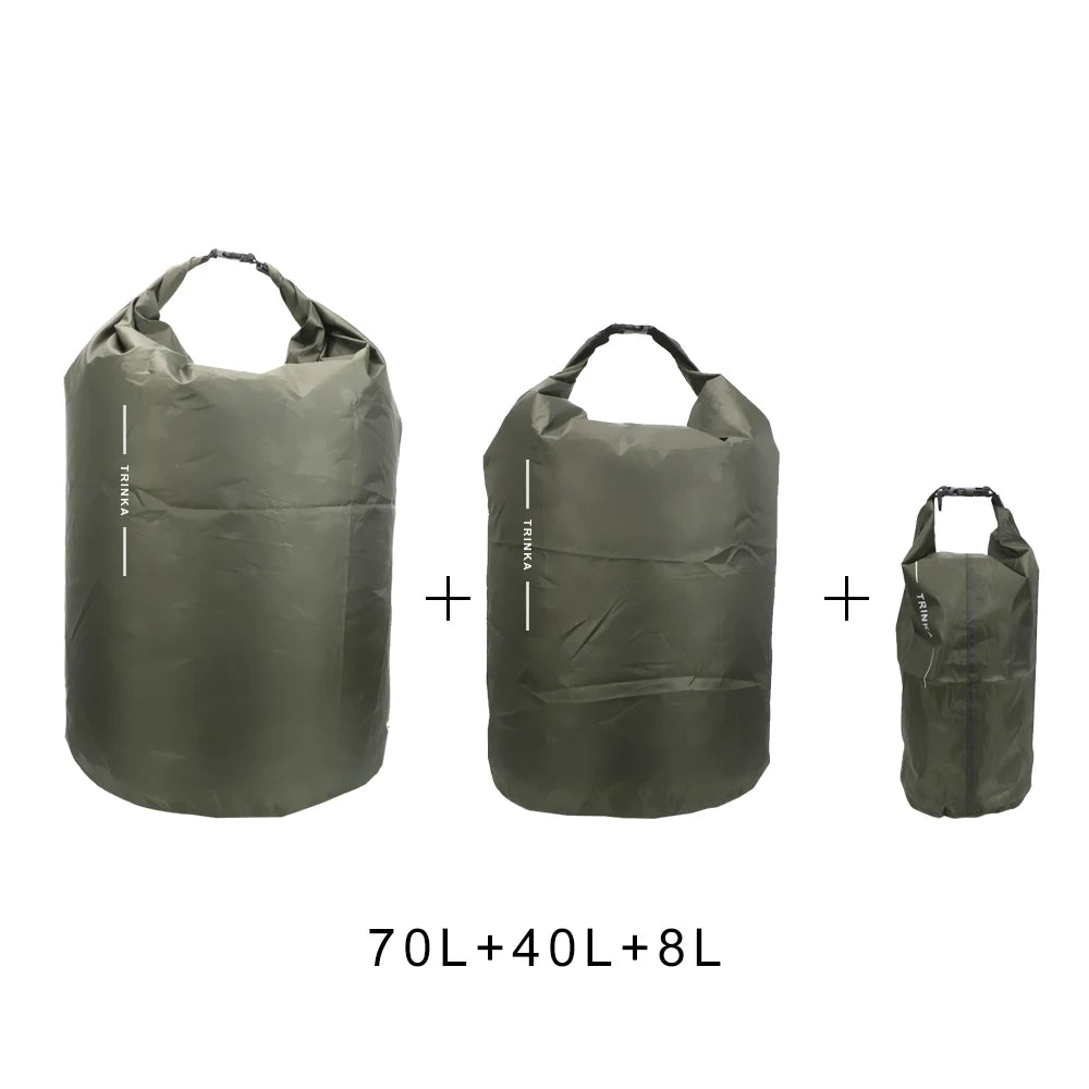 Waterproof Storage Bag 8L, 40L, 70L Outdoor Dry Sack for Kayaking Camping