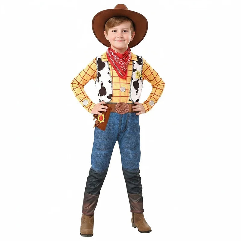 Kids Halloween Cosplay 3-Piece Buzz Jumpsuit with Mask, Wings & Cowboy Outfit