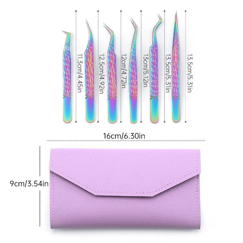 High-Precision False Eyelash Tweezers Set for Eyelash Extension & Nail Art - 6 Pcs