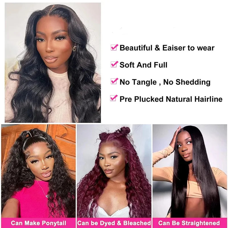 Body Wave Human Hair Wig 200 Density Glueless V Part Natural Color 16-32 Inch