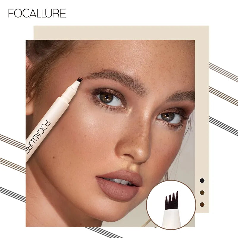 4-Fork Waterproof Liquid Eyebrow Pencil - Natural Hair-Like Strokes, Long-Lasting Makeup