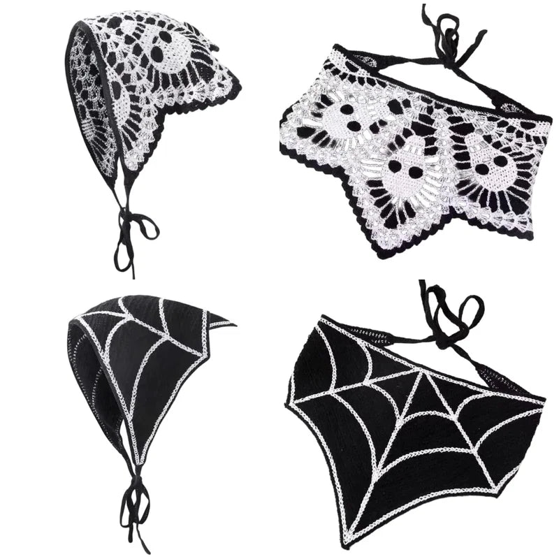 Halloween Bat Headscarf Hat for Women & Girls Knit Cotton Triangle Headgear