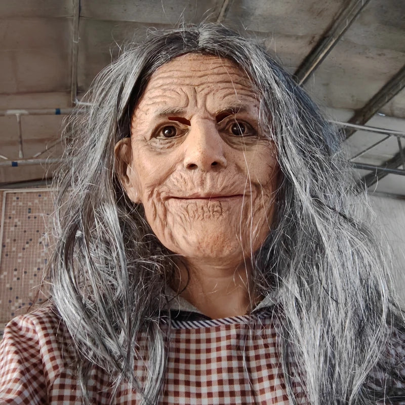 Realistic Granny Latex Mask with Moving Mouth for Halloween Costume Props