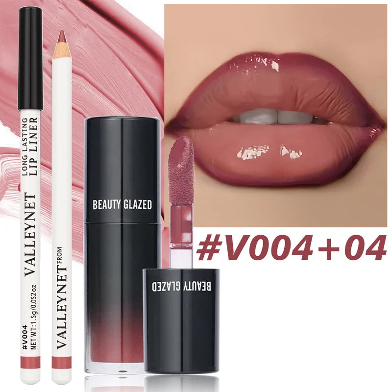 Matte Velvet Lip Liner & Lip Gloss Set with Lip Oil - Long Lasting Waterproof Lip Makeup