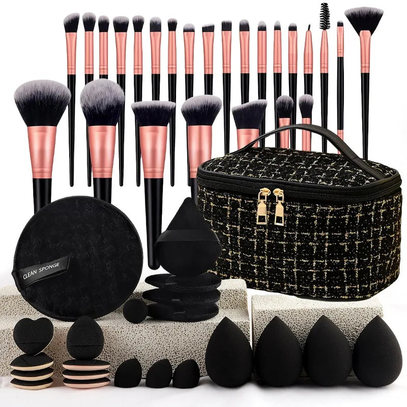 Professional Makeup Brushes Set for Face Eyeshadow Highlighter Blush Concealer Powder with Sponges