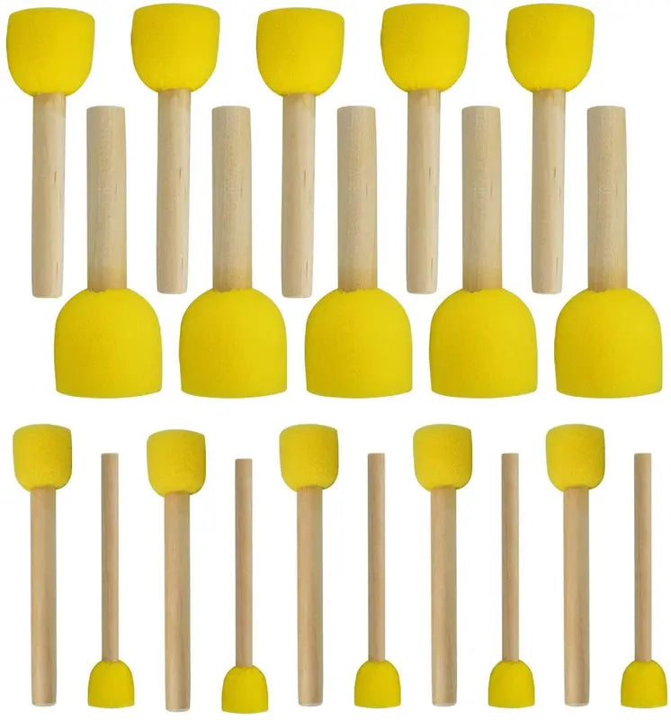 Kids Painting Sponges Brush Set - 20pcs Round DIY Craft Tools with Wood Handles