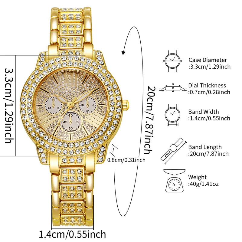 Luxury Women’s Diamond Quartz Wristwatch & Bracelet Set - Fashion Accessories