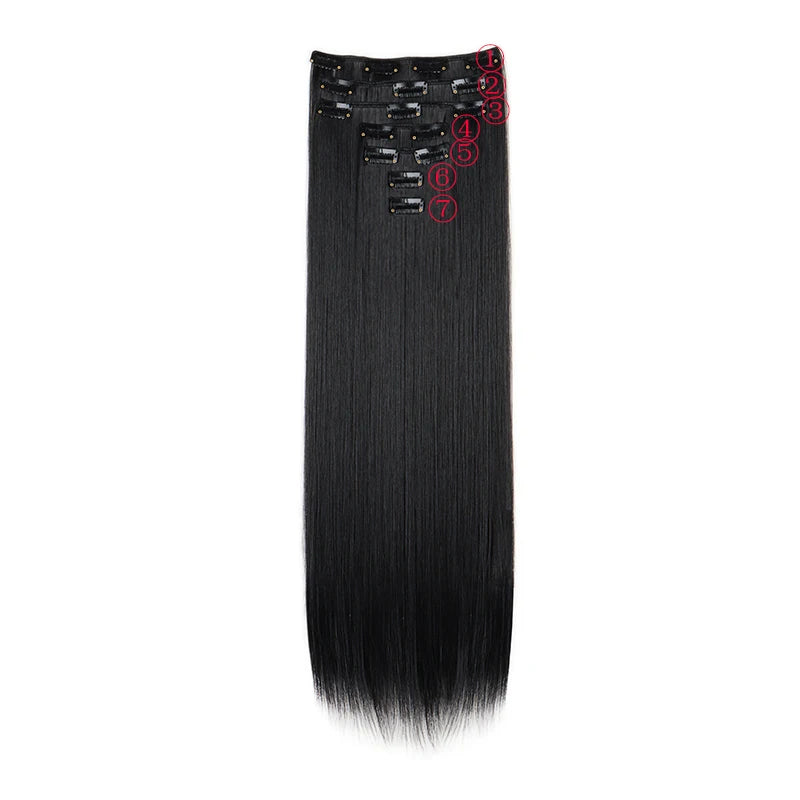 Synthetic Long Straight Hair Extensions Clips - 7Pcs Hairpiece for Women