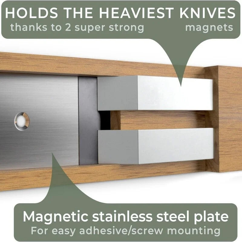 16-Inch Wall-Mounted Magnetic Knife Holder in Acacia Wood - Kitchen Organizer