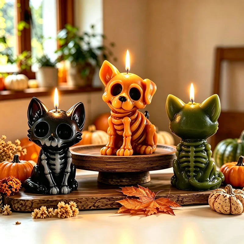 3D Halloween Dog Skeleton Candle Mold DIY Candle Soap Resin Plaster Home Decoration Gift