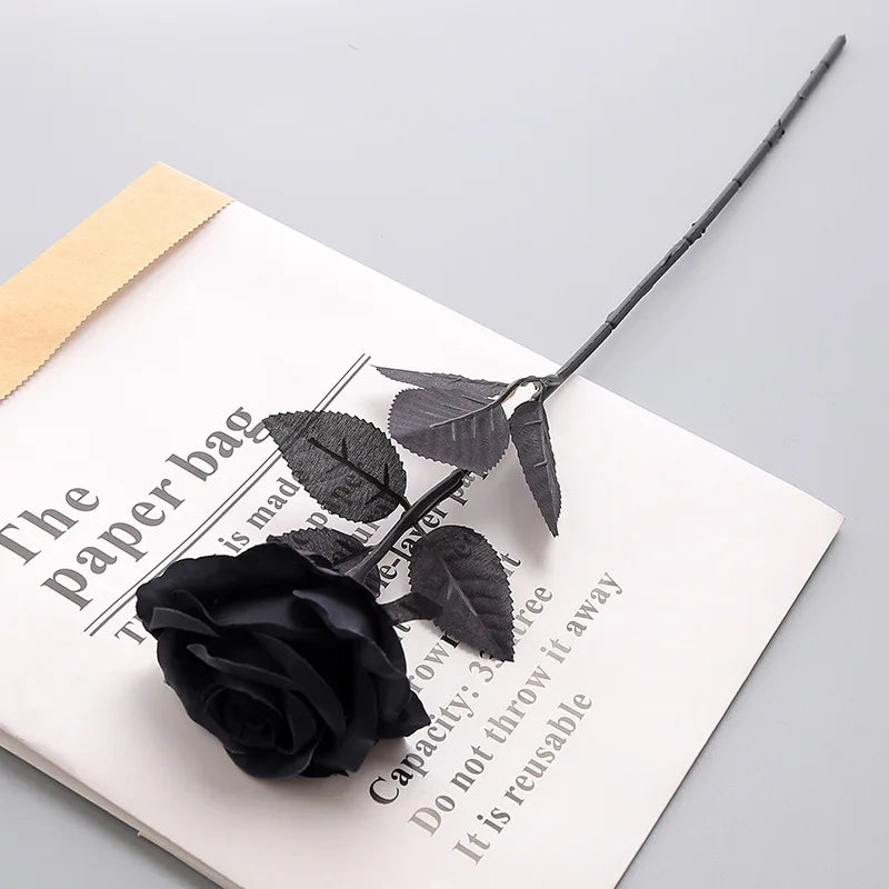 Black Silk Artificial Rose Flowers 5/10/20pcs Halloween Wedding Home Decor