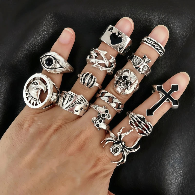 Vintage Gothic Punk Skull Butterfly Ring Set for Women and Men - Retro Jewelry Party Gift