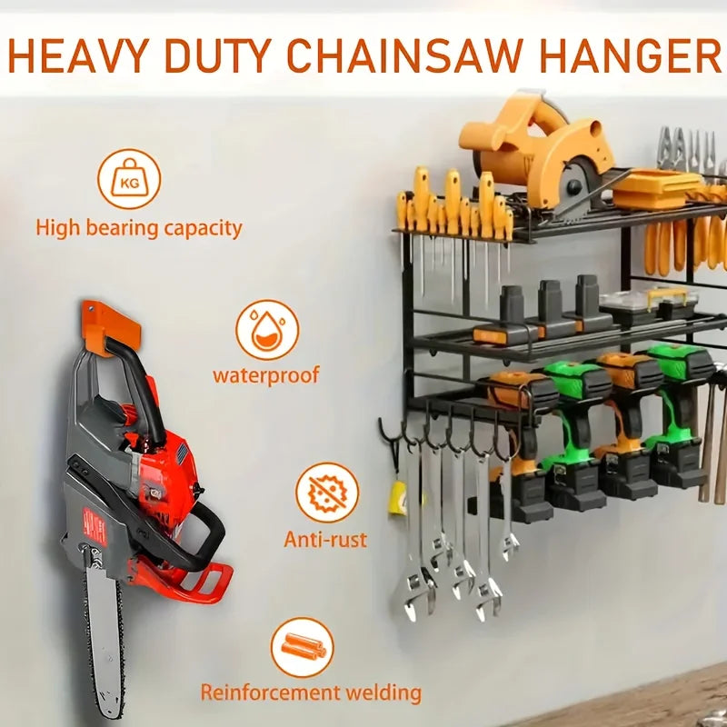 Garage Chainsaw Wall Mount Holder with Anchor & Screw Kit - Space-Saving Storage