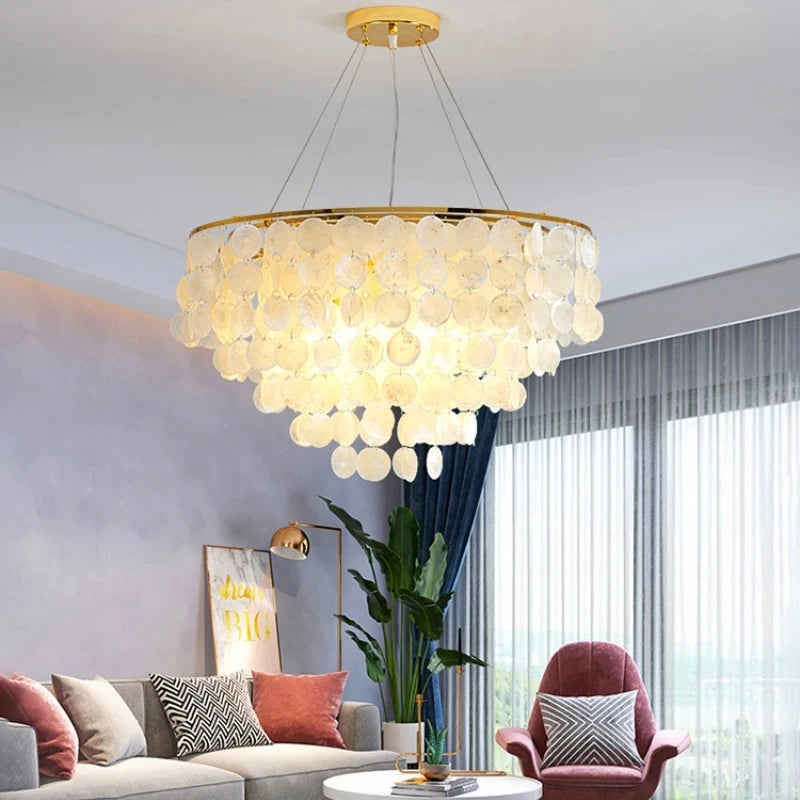 Minimalist Shell Wind Chime Chandelier with Changeable LED Lighting – Romantic Living Room Decor