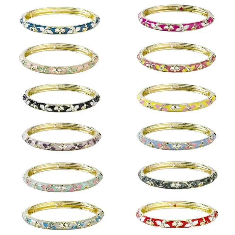 Vintage Enamel Floral Chinese Women’s Bracelet - Traditional Hand Jewelry Gift