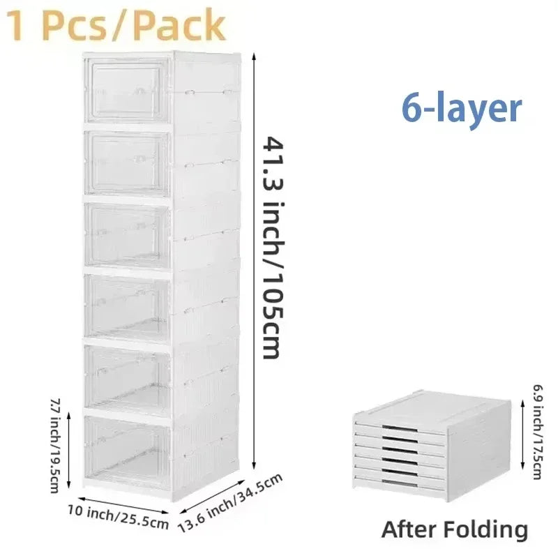 Foldable Shoe Storage Box 3/6 Layers Clear Stacking Shoe Organizer Dustproof