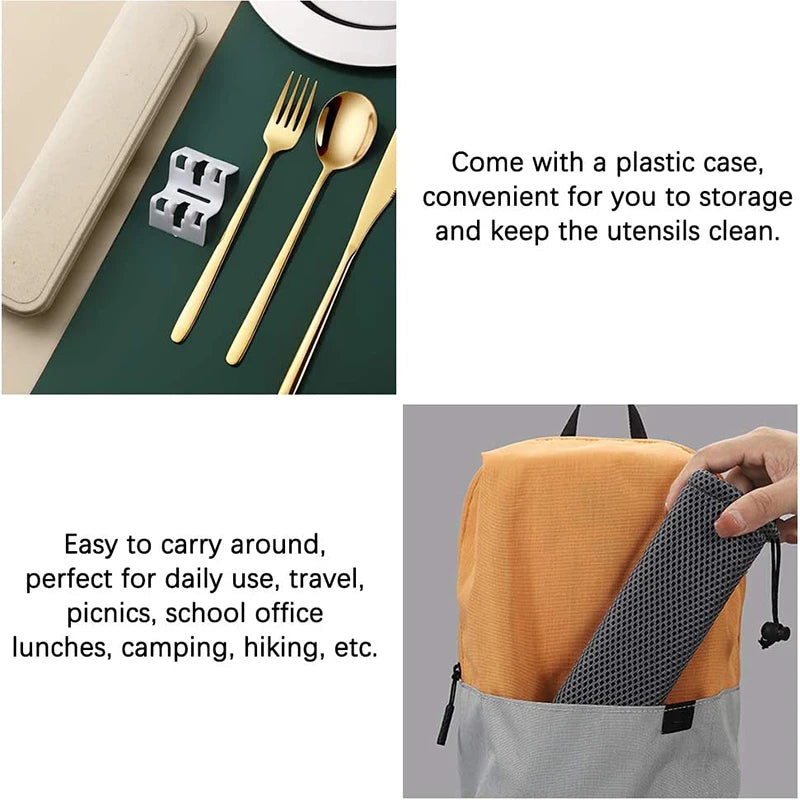Portable Stainless Steel Flatware Set with Box - Travel Cutlery Dinnerware Kit