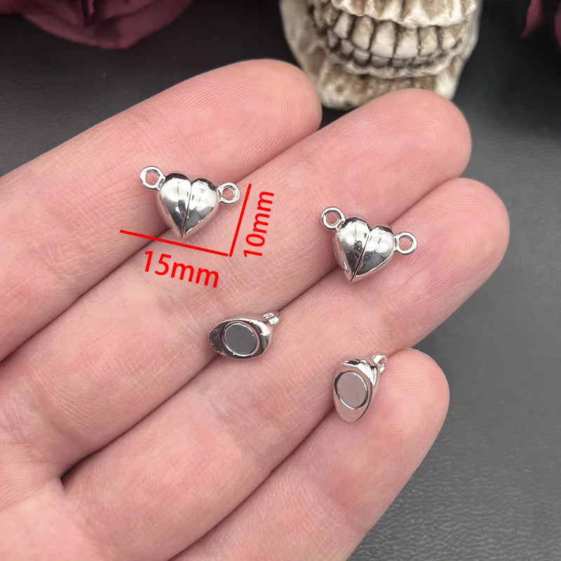 Silver Heart Magnetic Snap Charms 20pcs Jewelry Making Supplies for DIY Crafts