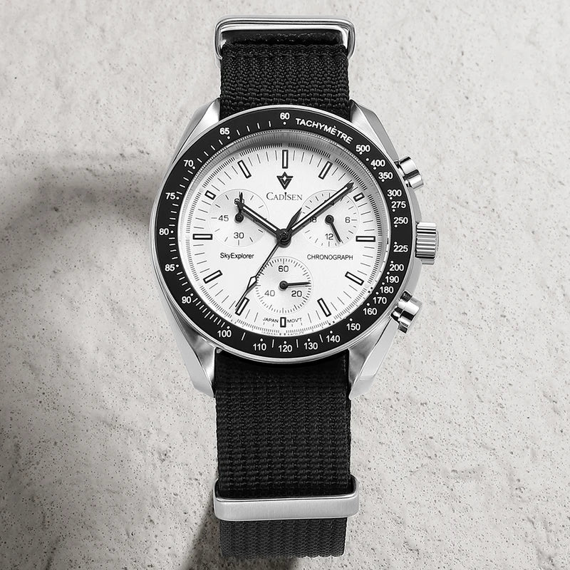 Men's Luxury Quartz Chronograph Watch with Sapphire Crystal and Canvas Strap