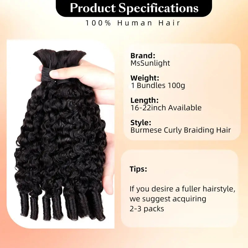 15A Human Braiding Hair Bulk for Boho & Spiral Braid Extensions - Unprocessed Virgin Hair