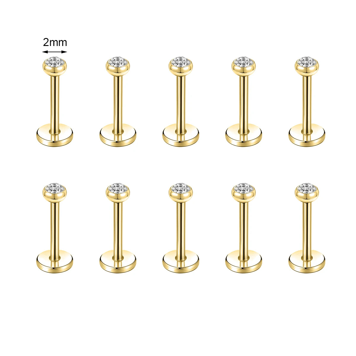 10 Pcs Stainless Steel Lip Piercing Set with CZ Crystals, 6/8/10MM - Men & Women