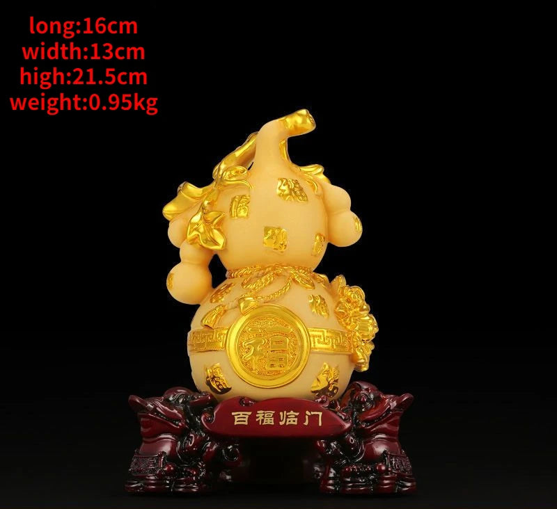 Fortune Gourd Ornament Home Decor Figurine - Gold & Green Resin Decorations