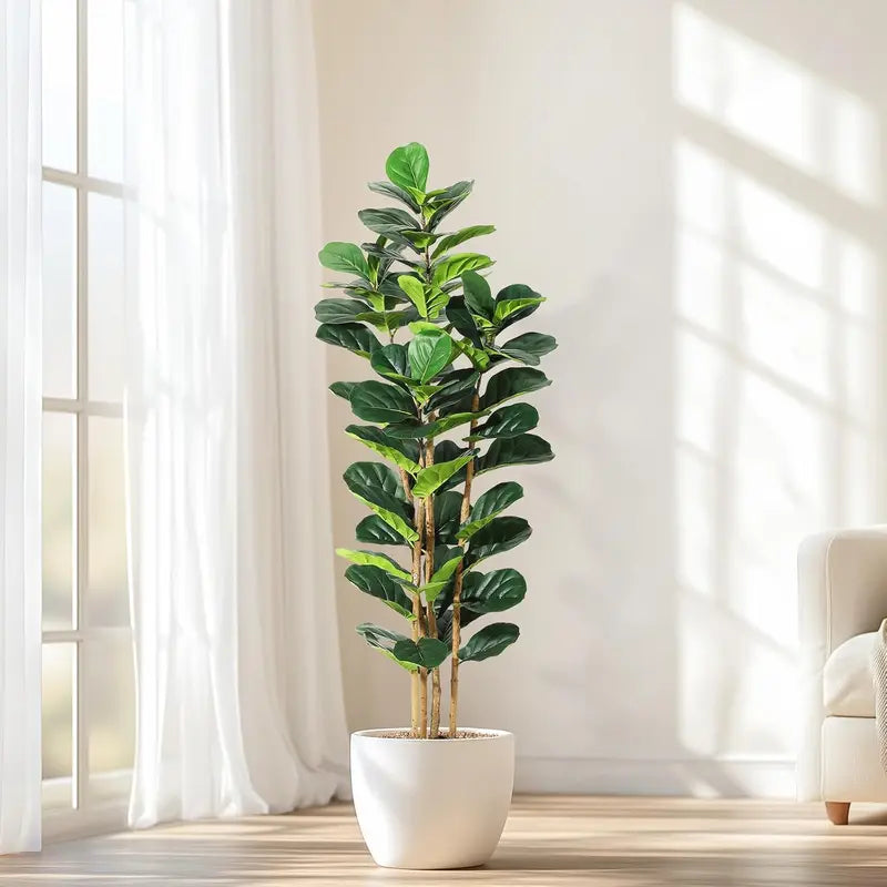 Artificial Fiddle Leaf Fig Tree with Pot - Faux Indoor Plant, Greenery, Fake Tree
